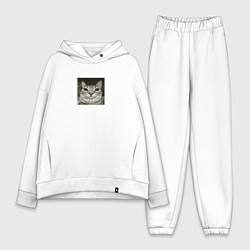 Женский костюм оверсайз Cat meme, цвет: белый
