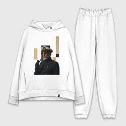 Женский костюм оверсайз Мужчина капитан с трубкой поп-арт ретро 1970-е, цвет: белый