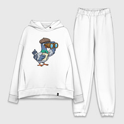 Женский костюм оверсайз Голубь с биноклем, цвет: белый