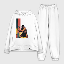 Женский костюм оверсайз Поп-арт неандерталец, цвет: белый