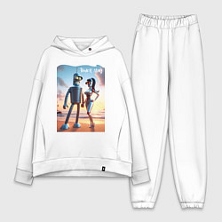 Женский костюм оверсайз Робот-сгибальщик Бендер со своей чувихой на пляже, цвет: белый