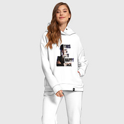 Женский костюм оверсайз Уэнсдэй счастливое лицо, цвет: белый — фото 2