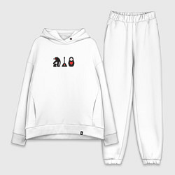 Женский костюм оверсайз Матрёшка и медведь, цвет: белый