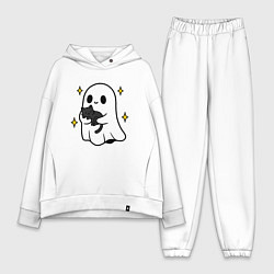 Женский костюм оверсайз Призрак с котиком, цвет: белый