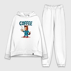 Женский костюм оверсайз Кофе с лошадью, цвет: белый