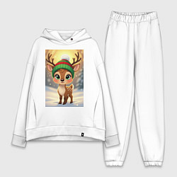 Женский костюм оверсайз Рождественский олененок в лесу, цвет: белый