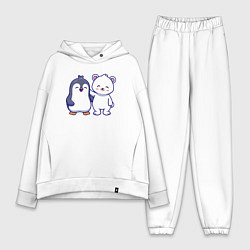 Женский костюм оверсайз Пингвин и белый медведь, цвет: белый