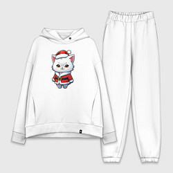 Женский костюм оверсайз Белый кот дед мороз, цвет: белый