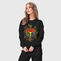 Костюм хлопковый женский Молдавия герб, цвет: черный — фото 2
