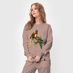 Костюм хлопковый женский Тропические попугаи, цвет: пыльно-розовый — фото 2
