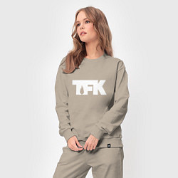 Костюм хлопковый женский TFK: White Logo, цвет: миндальный — фото 2