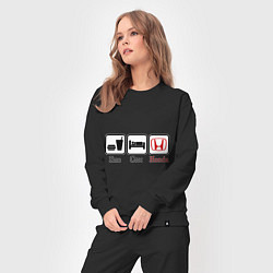 Костюм хлопковый женский Главное в жизни - еда, сон, honda, цвет: черный — фото 2