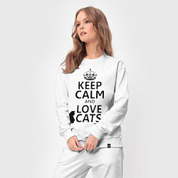 Костюм хлопковый женский Keep Calm & Love Cats, цвет: белый — фото 2