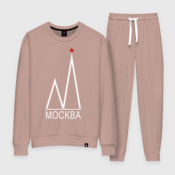 Костюм хлопковый женский Москва-белый логотип-2, цвет: пыльно-розовый