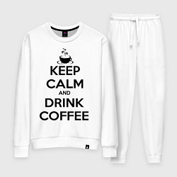 Костюм хлопковый женский Keep Calm & Drink Coffee, цвет: белый