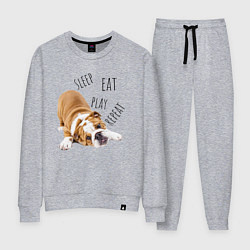Костюм хлопковый женский Sleep Eat Play Repeat Бульдог, цвет: меланж