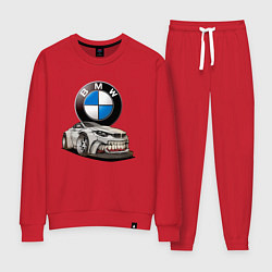 Костюм хлопковый женский BMW оскал, цвет: красный