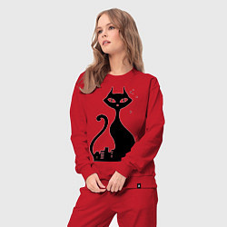 Костюм хлопковый женский Влюбленные коты (Кошка), цвет: красный — фото 2