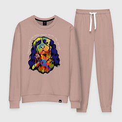 Костюм хлопковый женский Берегись кавалер кинг спаниеля, цвет: пыльно-розовый