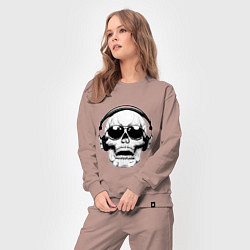 Костюм хлопковый женский Skull Music lover, цвет: пыльно-розовый — фото 2