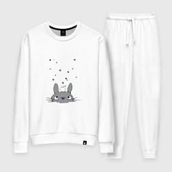 Костюм хлопковый женский Любопытный Тоторо и Сажа, цвет: белый