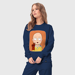 Костюм хлопковый женский Сайтама One Punch Man, цвет: тёмно-синий — фото 2