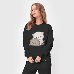 Костюм хлопковый женский Милые котики, цвет: черный — фото 2