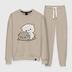 Костюм хлопковый женский Милые котики, цвет: миндальный
