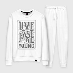 Костюм хлопковый женский Live fast, die young, цвет: белый