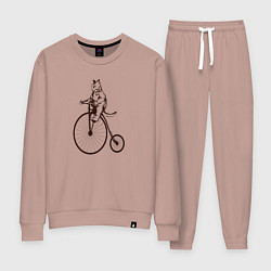 Костюм хлопковый женский Винтажный кот на велосипеде, цвет: пыльно-розовый
