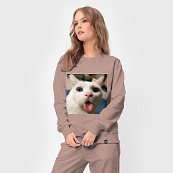 Костюм хлопковый женский Мем про кота, цвет: пыльно-розовый — фото 2
