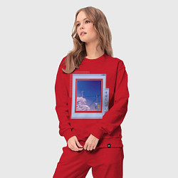 Костюм хлопковый женский Vaporwave Аниме Пейзаж, цвет: красный — фото 2