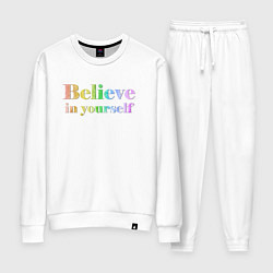 Костюм хлопковый женский Believe in yourself always, цвет: белый