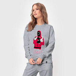 Костюм хлопковый женский Игра в кальмара - милый котик, цвет: меланж — фото 2