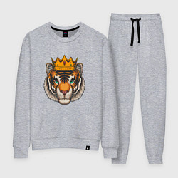 Костюм хлопковый женский Тигр в короне Tiger in the crown, цвет: меланж