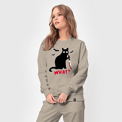 Костюм хлопковый женский What? Кот маньяк, цвет: миндальный — фото 2