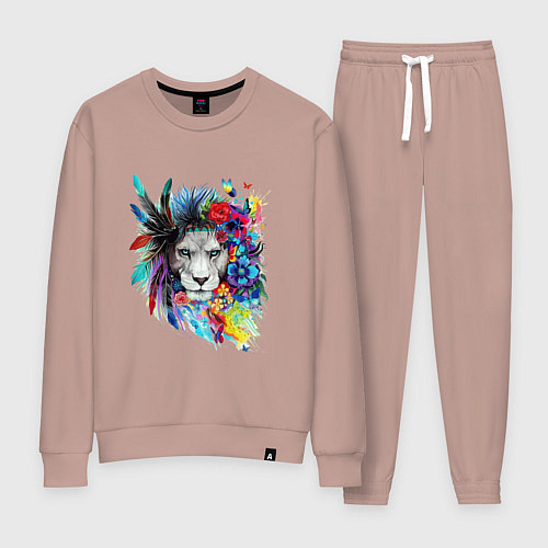 Женский костюм Лев в цветах и перьях / Пыльно-розовый – фото 1