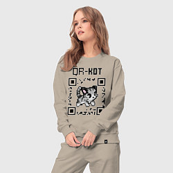 Костюм хлопковый женский QR код QR кот, цвет: миндальный — фото 2