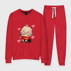 Костюм хлопковый женский Маленький Казуха ест геншин импакт, цвет: красный