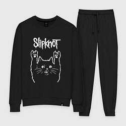 Костюм хлопковый женский Slipknot, Слипкнот Рок кот, цвет: черный