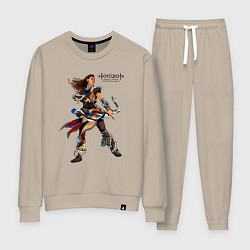 Костюм хлопковый женский Элой с луком Horizon, цвет: миндальный