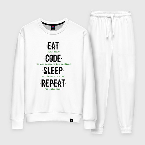 Женский костюм EAT CODE SLEEP REPEAT / Белый – фото 1