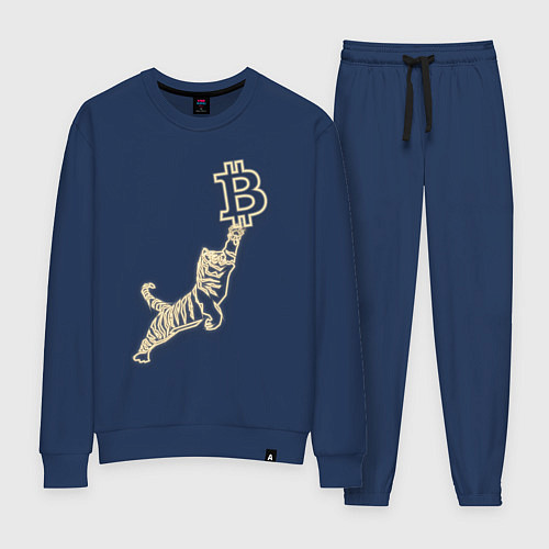 Женский костюм Биткоин с тигром в неоновом свечении / Тёмно-синий – фото 1