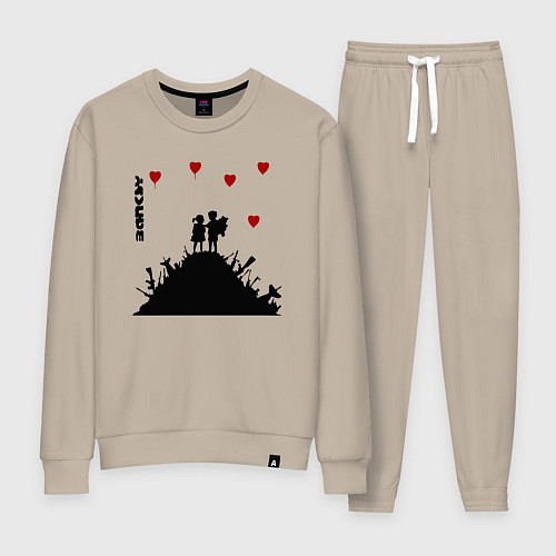 Женский костюм Banksy Бэнкси мальчик и девочка на горе оружия / Миндальный – фото 1