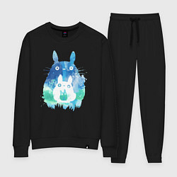 Костюм хлопковый женский Семья кроликов Акварель, цвет: черный