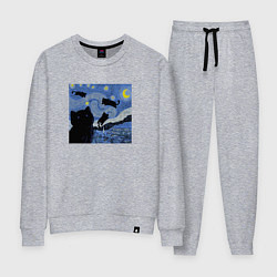 Костюм хлопковый женский Звездная Ночь Ван Гога с Котиками, цвет: меланж