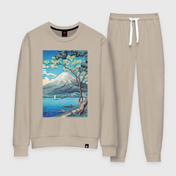 Костюм хлопковый женский Mount Fuji from Lake Yamanaka Гора Фудзи, цвет: миндальный