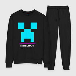 Костюм хлопковый женский Символ Minecraft в неоновых цветах, цвет: черный