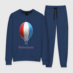 Костюм хлопковый женский 3d aerostat Netherlands flag, цвет: тёмно-синий