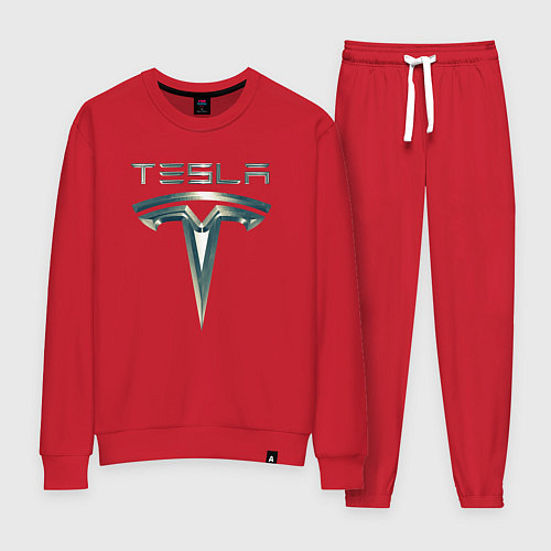 Женский костюм Tesla Logo Тесла Логотип Карбон / Красный – фото 1